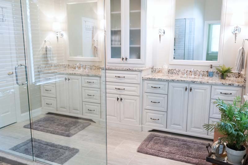 Enlarged tiled shower in the Oltman master bathroom
