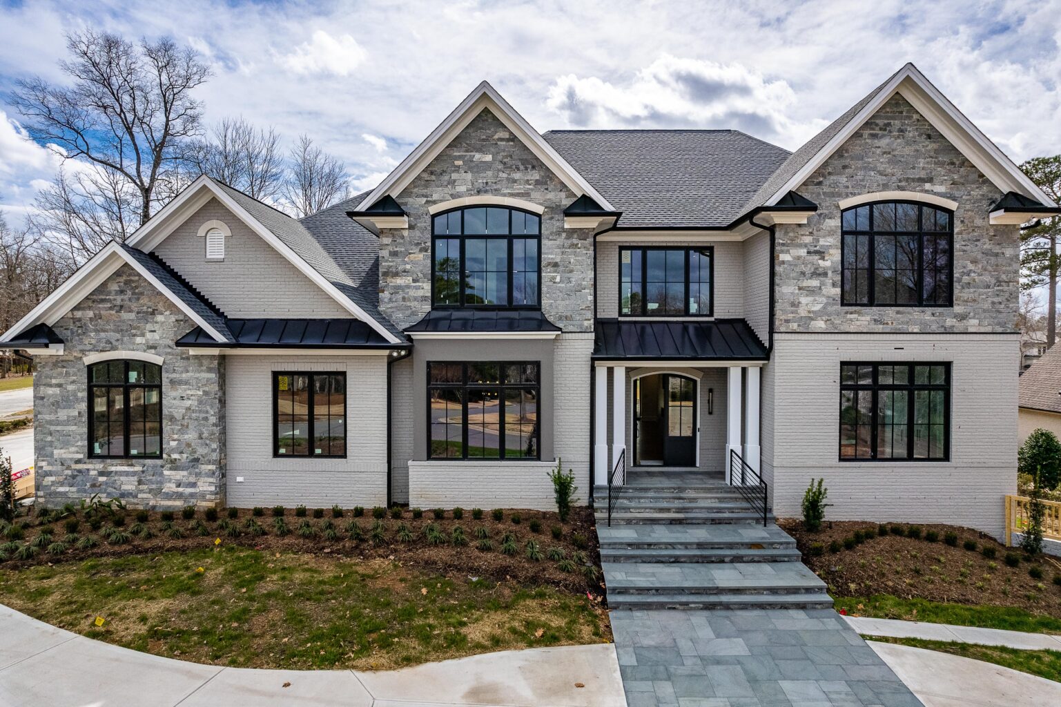 Front elevation of the Pond Bluff custom home in Cary, North Carolina